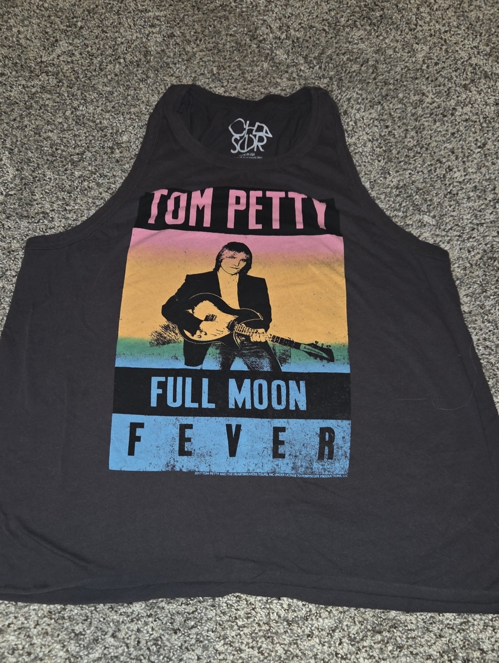 SO Black Tom Petty Full Moon Fever Graphic Tank with Pink, Yellow, Blue Print